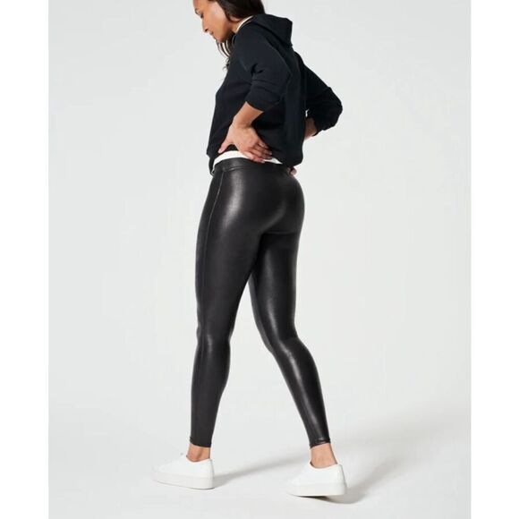 SPANX SZ Small Faux Leather Leggings #2437 Edgy Sleek Shaping High Waist - Picture 1 of 8